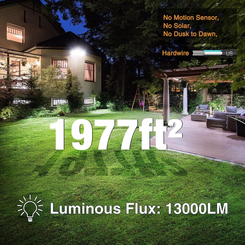 Onforu 130W Flood Lights Outdoor, 13000LM Brightness LED Light Outside, IP65 Waterproof LED Exterior Floodlight with 3 Adjustable Heads, 6500K White Outdoor Security Light for Yard Garage Eave - Image 3